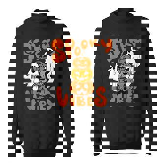 Spooky Vibes Ghost Scary Pumpkin Face Funny Halloween Sweatshirt - Seseable