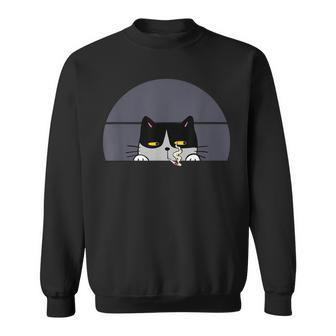 Stoned Black Cat Smoking And Peeking Sideways With Cannabis Sweatshirt - Seseable