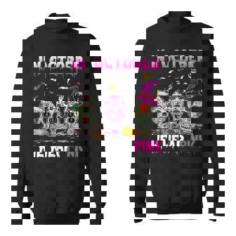 Sugar Skulls In October We Wear Pink Breast Cancer Halloween V2 Men Women Sweatshirt Graphic Print Unisex - Thegiftio