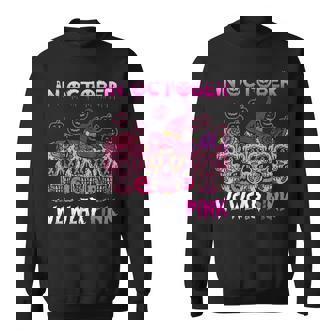 Sugar Skulls In October We Wear Pink Halloween Breast Cancer V2 Men Women Sweatshirt Graphic Print Unisex - Thegiftio