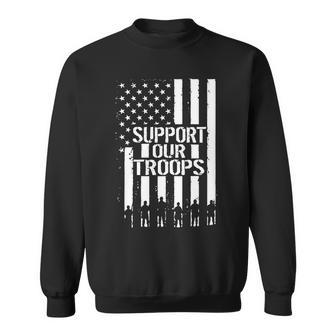 Support Our Troops Distressed American Flag Sweatshirt - Monsterry UK