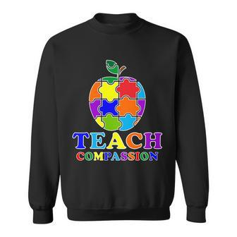 Teach Compassion Autism Awareness Teacher Apple Puzzle Sweatshirt - Monsterry