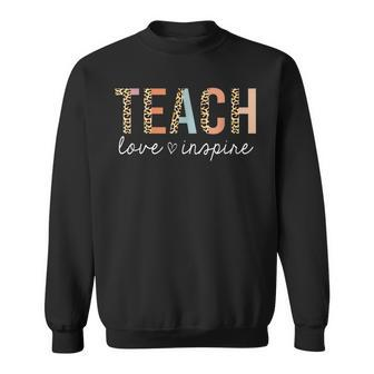 Teach Love Inspire Leopard Back To School Cute Teacher Sweatshirt - Thegiftio UK