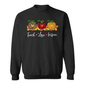 Teach Love Inspire Teacher Autumn Fall Pumpkin Leopard Plaid V3 Sweatshirt - Seseable