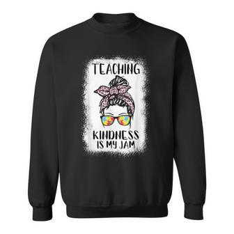 Teaching Kindness Is My Jam Inspirational Messy Bun Leopard Sweatshirt - Thegiftio UK