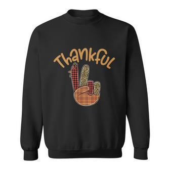 Thankful Turkey Hand Sign Peace Leopard Plaid Thanksgiving Gift Graphic Design Printed Casual Daily Basic Sweatshirt - Thegiftio UK
