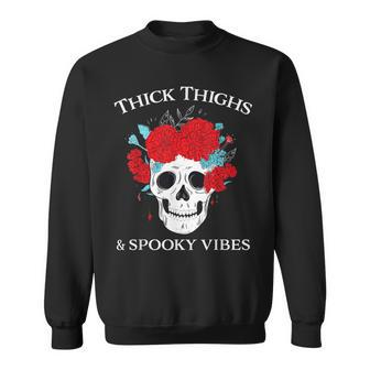 Thick Thighs And Spooky Vibes Floral Skull Sweatshirt - Thegiftio UK