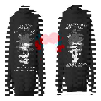 Thick Thighs And Spooky Vibes Floral Skull Sweatshirt - Thegiftio