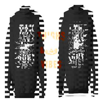 Thick Thighs And Spooky Vibes Funny Ghost Pumpkin Halloween Sweatshirt - Seseable