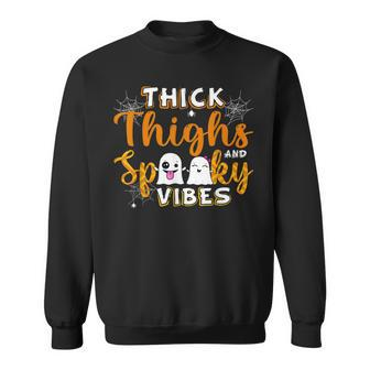 Thick Thighs And Spooky Vibes Ghost Boo Girls Boys Halloween Sweatshirt - Seseable