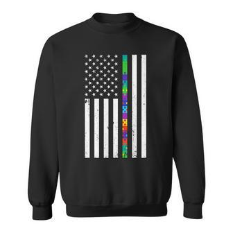 Thin Puzzle Line Autism Flag Sweatshirt - Monsterry