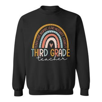 Third Grade Teacher Teach Love Inspire Boho Rainbow Sweatshirt - Seseable
