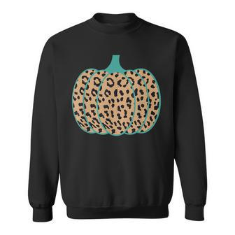 Trendy Leopard Animal Print Teal Pumpkin Fall Sweatshirt - Thegiftio UK