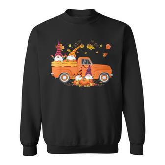 Truck Gnomes Pumpkin Truck Fall Leaf Thanksgiving Halloween Sweatshirt - Seseable