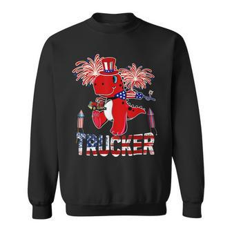 Trucker Trucker American Flag Funny Trex Fireworks 4Th Of July Sweatshirt - Seseable