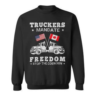Trucker Truckers Mandate Freedom Stop The Coercion Usa Canada Flags Sweatshirt - Seseable