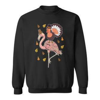 Turkey Riding Flamingo Thanksgiving Day Funny Fall Autumn Sweatshirt - Thegiftio UK