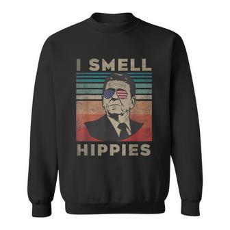 Vintage Distressed Retro Reagan President I Smell Hippies Sweatshirt - Monsterry DE