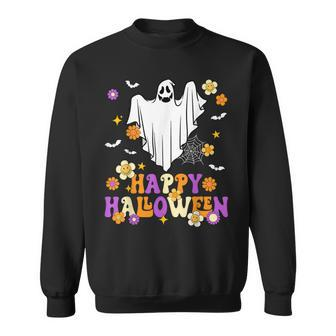 Vintage Happy Halloween Groovy Spooky Season Cute Ghost Sweatshirt - Thegiftio UK