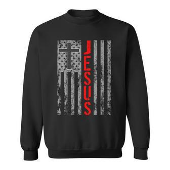 Vintage Jesus Usa American Flag Catholic Christion Cross Sweatshirt - Monsterry