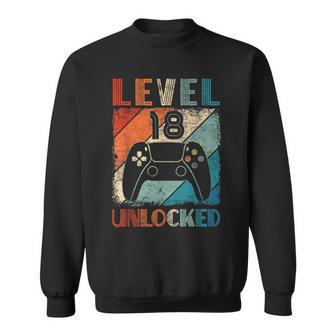 Vintage Level 18 Unlocked Video Gamer 18Th Birthday Sweatshirt - Seseable