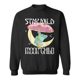 Vintage Retro Stay Wild Moon Child Frog Peace Love Hippie Sweatshirt - Seseable