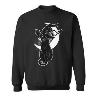 Vintage Scary Halloween Black Cat Moon Witch Tshirt Sweatshirt - Monsterry AU