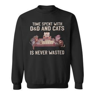 Vintage Time Spent With D & D And Cats Is Never Wasted Men Women Sweatshirt Graphic Print Unisex - Thegiftio UK
