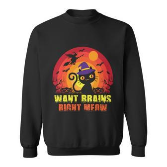Want Brains Bight Meow Cat Halloween Quote Sweatshirt - Monsterry AU