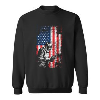 Welding Funny Gift American Flag Welder Distressed Image Back Sweatshirt - Monsterry CA
