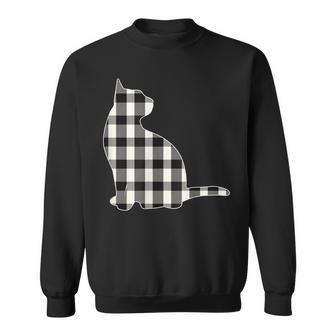 White & Black Buffalo Plaid Cat Christmas Matching Family Sweatshirt - Thegiftio UK