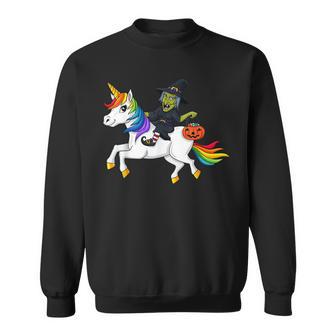 Witch Riding Unicorn Funny Halloween Girls Kids Sweatshirt - Seseable