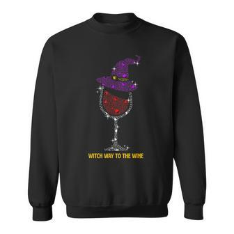 Witch Way To The Wine Booze Wine Glass Halloween Party Sweatshirt | Seseable UK