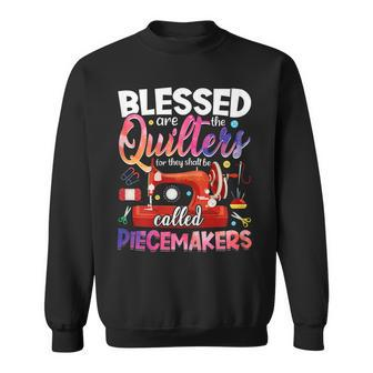 Womens Blessed Are Piecemakers Sewing Pun Quilting Lover Novelty Sweatshirt - Seseable