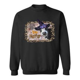 Womens Boo Heifer Leopard Print Halloween Witch Lady Heifer Sweatshirt - Seseable