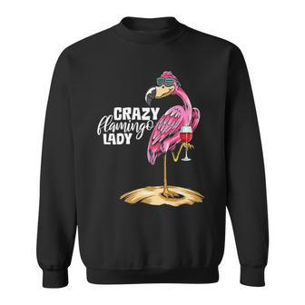 Womens Crazy Flamingo Lady Flamingo Wine Lover Fun Party Drinking Sweatshirt - Thegiftio UK