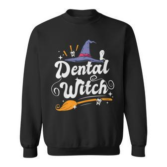 Womens Dental Witch Halloween Dentist Sweatshirt - Seseable