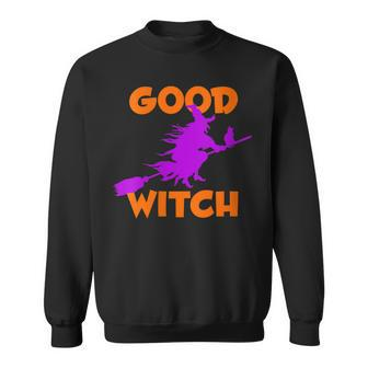 Womens Good Witch Halloween Riding Broomstick Silhouette Sweatshirt - Seseable