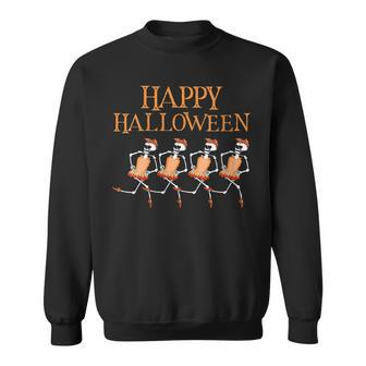 Womens Happy Costumes Halloween Skeleton Dancing Ballet Funny Gift Sweatshirt - Seseable