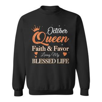 Womens Queen Was Born In October Happy Birthday Gifts For Womens Men Women Sweatshirt Graphic Print Unisex - Thegiftio UK