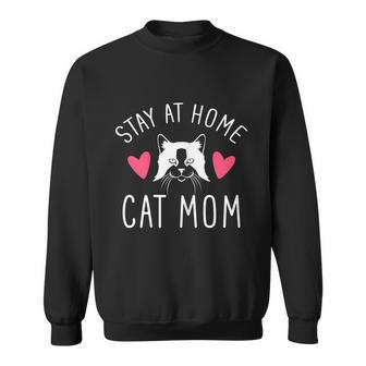 Womens Stay At Home Cat Mom Cute Cat Lover Graphic Design Printed Casual Daily Basic Sweatshirt - Thegiftio UK