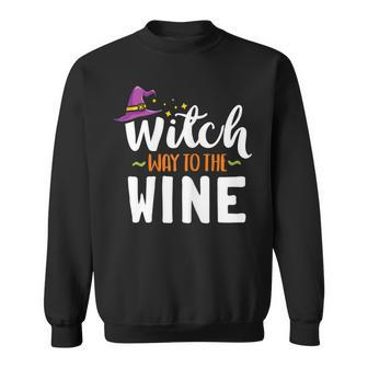 Womens Wine Lover Outfit For Halloween Witch Way To The Wine Sweatshirt - Seseable