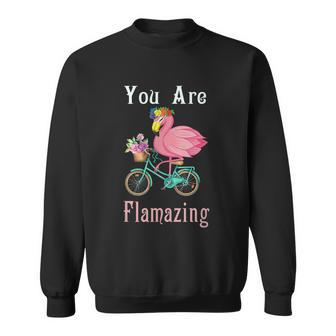 You Are Flamazing Flamingo Bicycle Flower Apparel Sweatshirt - Thegiftio UK