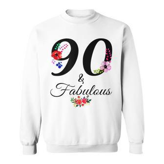 90 & Fabulous 90 Years Old Vintage Floral 1932 90Th Birthday Sweatshirt - Seseable