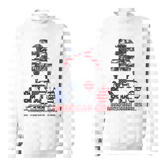 All American Girl Messy Bun American Flag 4Th Of July V2 Sweatshirt - Seseable