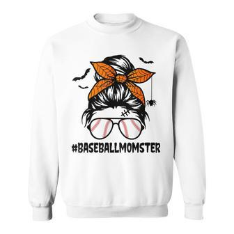 Baseball Momster For Women Halloween Mom Messy Bun Sweatshirt - Seseable