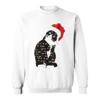 Black Cat Christmas Light Funny Cat Lover Christmas Pajama Sweat Sweatshirt - Thegiftio UK