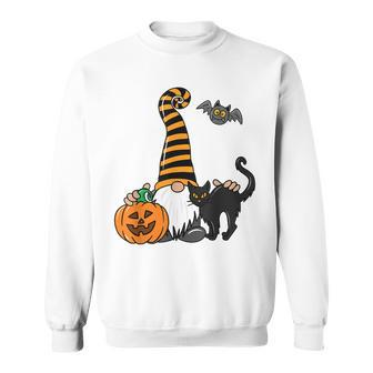 Black Cat Gnome Pumpkin Jack-O-Lantern Bat Halloween Costume Sweatshirt - Seseable
