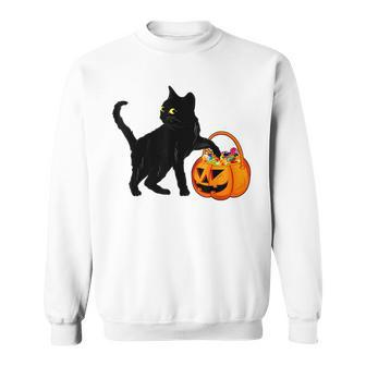 Black Cat Halloween Candy Pumpkin Bag Sweet Lollipop Funny Sweatshirt - Seseable