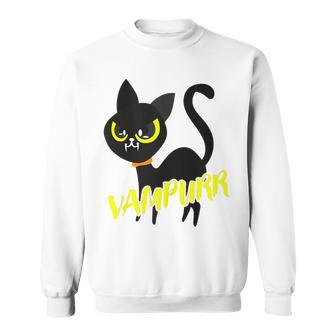 Black Cat Halloween Vampurr Gift I Fun Vampire Cat Costume Sweatshirt - Seseable